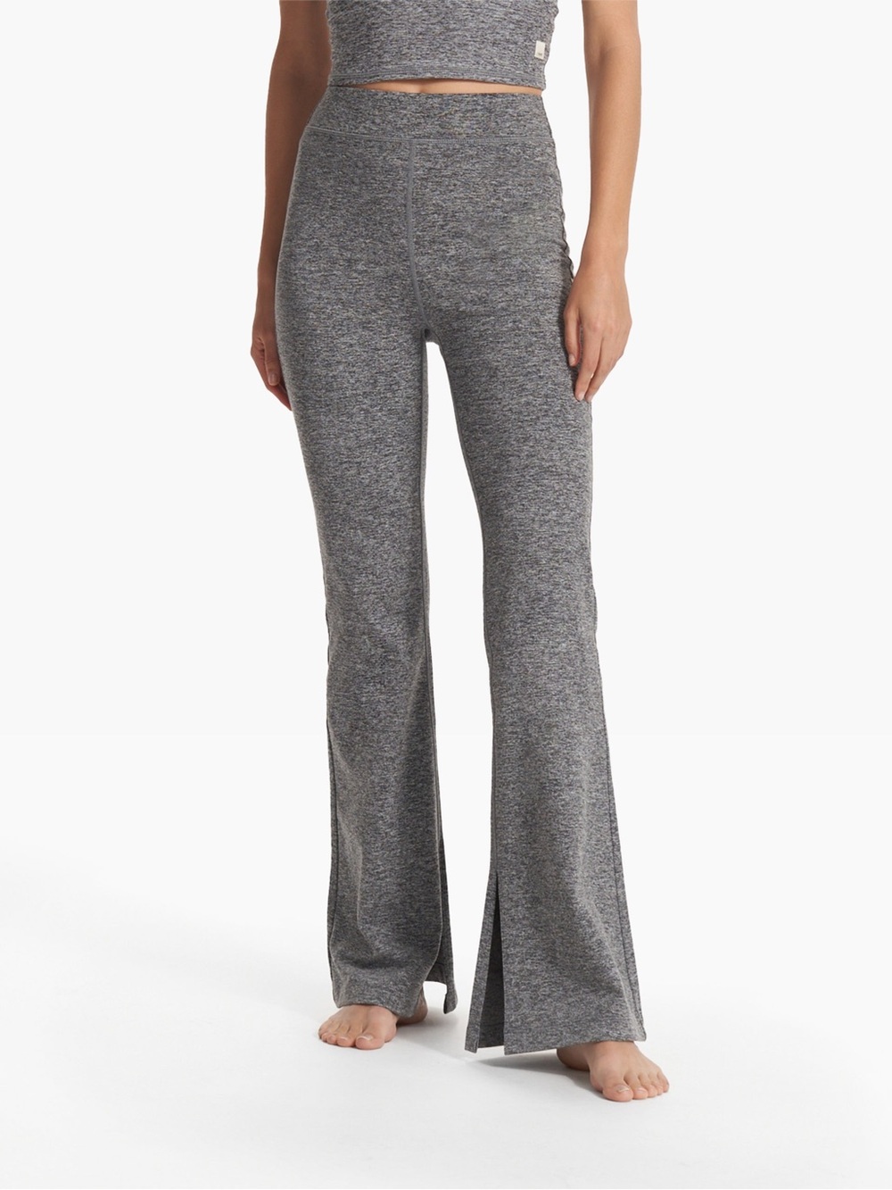 Vuori High Waist Flare Lounge Pants Gray Heather Split Hem Yoga Pants Size XL
